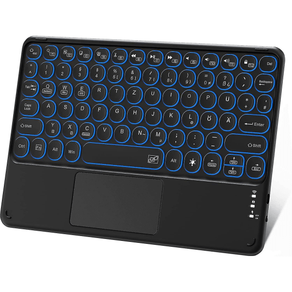 Bluetooth tangentbord med pekplatta Uppladdningsbart bärbart trådlöst Bluetooth tangentbord för surfplattor med styrplatta och 7 färger bakgrundsbelysning Kompatibel för Ipad, Iph