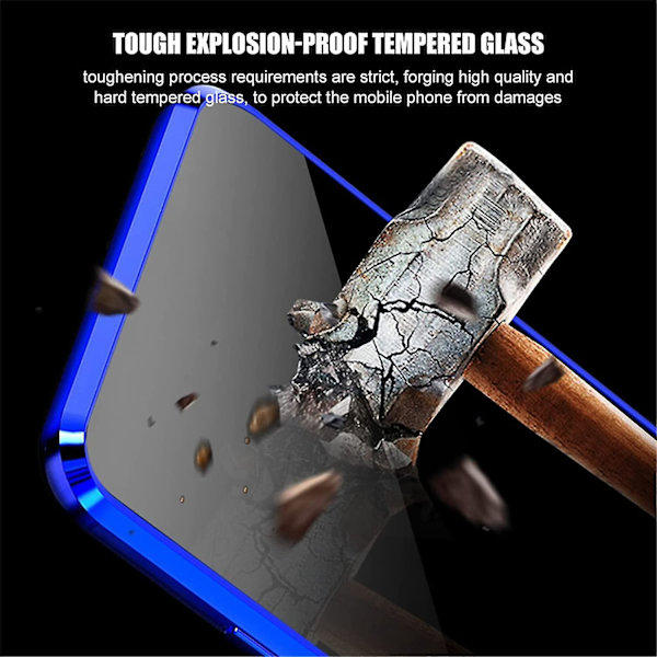 Anti-peep magnetisk dobbeltsidet hærdet glas beskyttende etui kompatibel med Samsung Galaxy S22 Ultra Blue