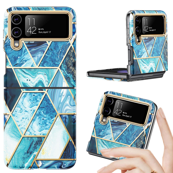 Etui med marmormønster, der er kompatibelt med Samsung Galaxy Z Flip 4, plating blød TPU stødsikkert beskyttelsescover Blue For Galaxy Z Flip 4