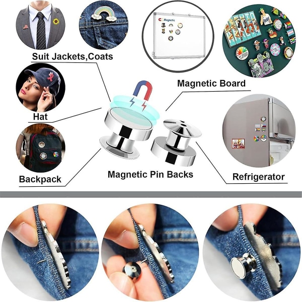 20 styks magnetiske stiftrygge til emaljestifter, sølvlåsestiftklemmelåse, store stiftsamlere G