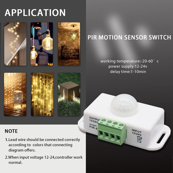Dc 12v 24v Pir Bevægelsessensor Funktion Controller LED Switch Body Infrarød Switch Motion Timer Hvid White