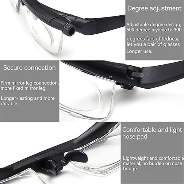 Briller med justerbar skive, klarsyn -6d til +3d Lesebriller med justerbar fokus Briller med variabel fokus for eldre