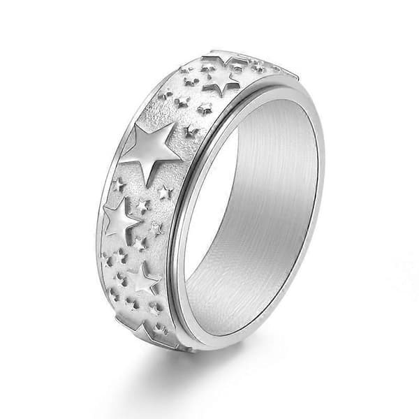 2 stk. rustfri fidget-ring 8 mm Måne Stjerne Sol Spinnerringe Sølv Guld Sort Stresslindrende Angstring Bred Udskåret Bekymringsring til Kvinder Mænd Silver 11