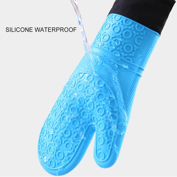 Thicken Silicone Oven Mitts Heat Resistant Non-Slip For Kitchen Cooking Baking Blue