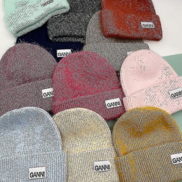 Strikket lue for menn og kvinner - Ganni - Vinter - Varm - Mansjett - Strikket - Stretch - Beanie - Lue Pink