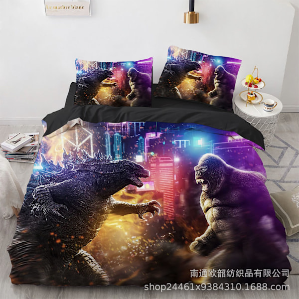 2025 Ny Godzilla Tecknad 3D-tryckt Sängkläder Tredelat Set 135*200