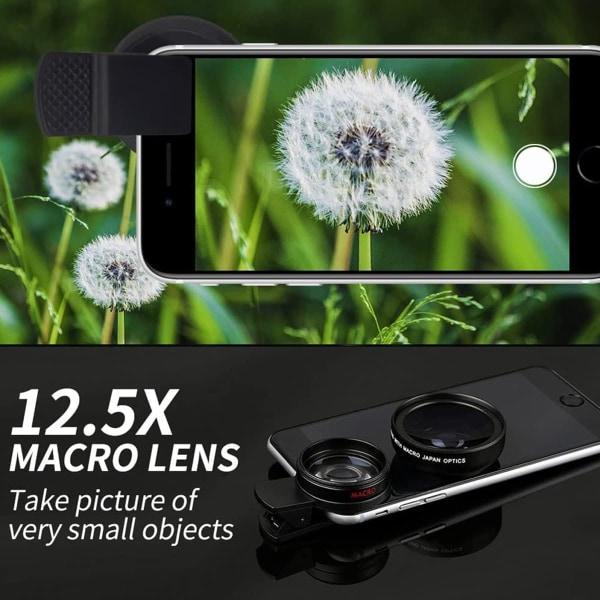 2-i-1 mobiltelefonkameralinssats, smartphone kameralins lins makrotelefonlinser, 37 mm justerbar clip-on mobiltelefon lins för smartphone