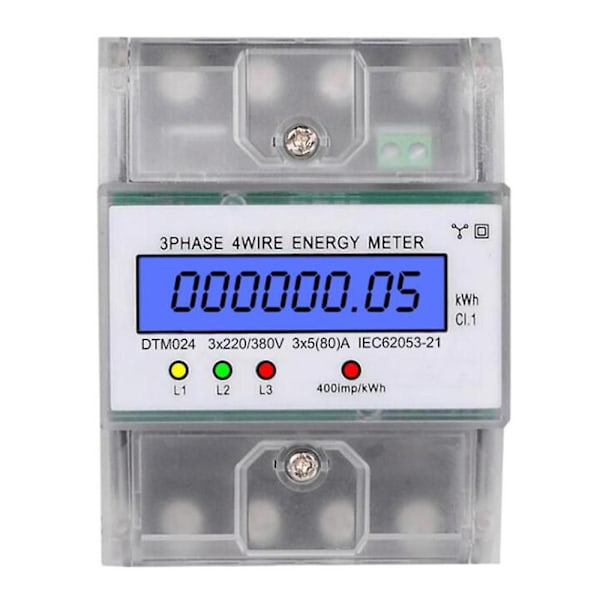 3-fas 4-tråds energimätare 220/380v 5-80a Energiförbrukning Kwh-mätare Din-skena Installation Digit Transparent