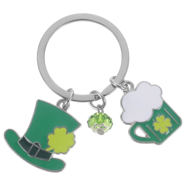 St. Patrick's Day Nyckelring Grön Hatt Nyckelring Fyrbladad Shamrock Nyckelring Hänge Nyckelring