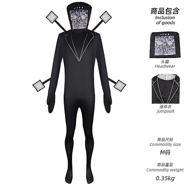 Skibidi Toilet Cosplay -asu Kaiutinmies Videokameramies TV-mies Cosplay Skibidi Toilet -asu Pelivaatteet Puku Naamio Lapsi Aikuinen Snowflake TV Man Onesie 130