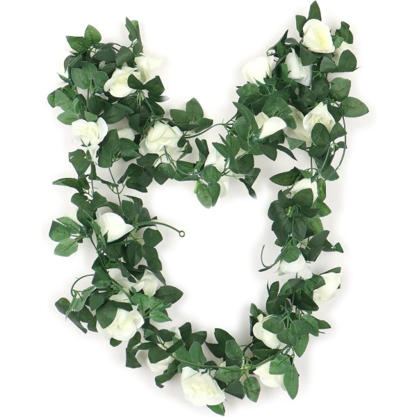 2st 220cm Garland Konstgjorda Blommor Ros Blomma Garland Hängande Vinranka Vit-elegant för trädgård Hem Bröllop Valv Bildekor