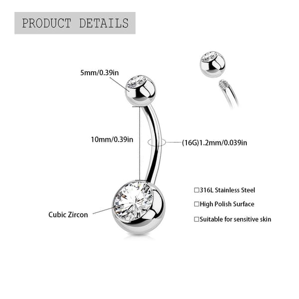 10 stk navlepiercinger i rustfritt stål, dobbelthodet diamant, utvendig gjenget rhinestone navlepiercing