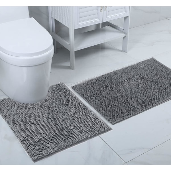 Bath Mat Set, 3 Pieces Toilet Mats, Soft Absorbent Thick Chenille Non-Slip Toilet Mat for Bathroom/Toilet