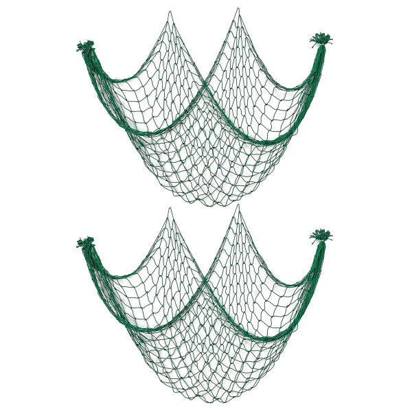 2 kpl Koristeellisia kalastusverkkoja riippukoristeita Erikoissuuret tee-se-itse meren inspiroimat askarteluseinätaideteokset Ripustettava verkkosisustus Tianyuhe Grass Green