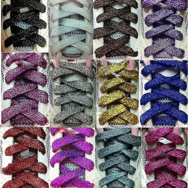 110cm platta glitterfärgade modeskosnören för canvasskor (80cm/2-pack) Black