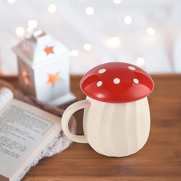 1 st Mugg i Svampform, Söt Svampkopp, Keramisk Svampkopp med Lock, Söt Kaffe Mugg Kawaii Mjölkkopp Kreativ Alla Hjärtans Dag Födelsedagspresent Svamp Dec
