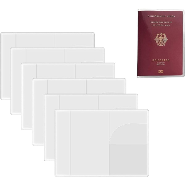 Gjennomsiktig passveske, 6 STK klare passdeksler, passveske, passbeskytter i klar plast, passdeksler for pass i standardstørrelse