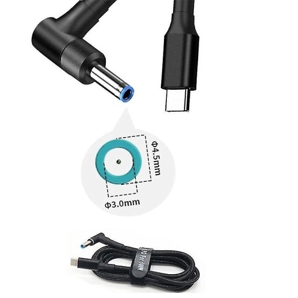 Usb C till bärbar dator laddningskabeladapter Typ C till DC 4,5 x 3,0 mm omvandlare 100 W Pd strömadapter Sup Black