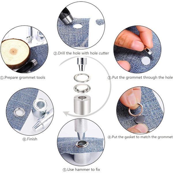 100 Set Öljetter Kit Öljetter Monteringsverktyg för Presenning Tyg Gardiner (2/5 Tum Innerdiameter)