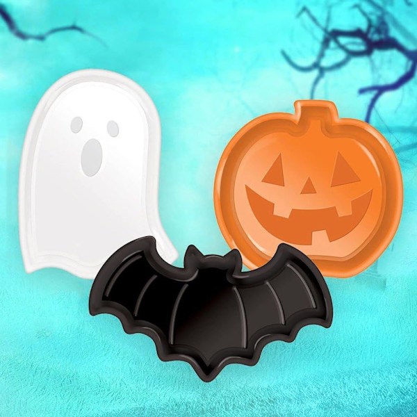 Halloween-hedelmälautaset, 3 kpl/setti, kurpitsa-aavelepakko-muotoinen juhlatarjotin, keksialusta, tarjoilualusta Halloween-juhliin