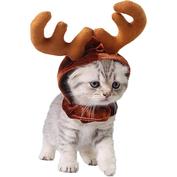 Christmas Cat Pet Hat Renhorn Hat Pet Juldräkt för katter och liten hund