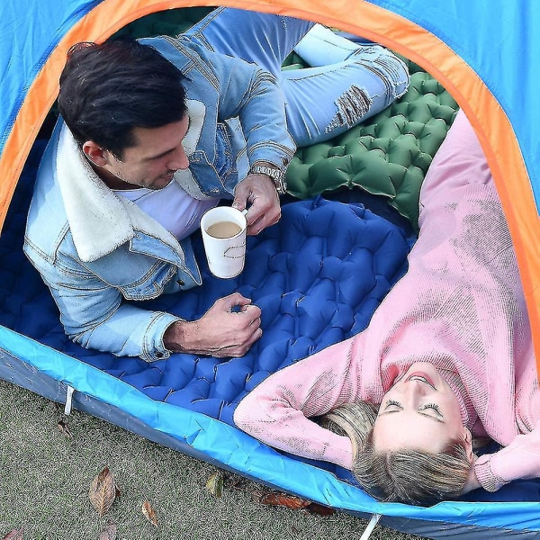 Ultralätt sovsäck med inbyggd kudde, uppblåsbar campingmadrass kompatibel med backpacking, resor och vandring, kompakt och bärbar camping blue