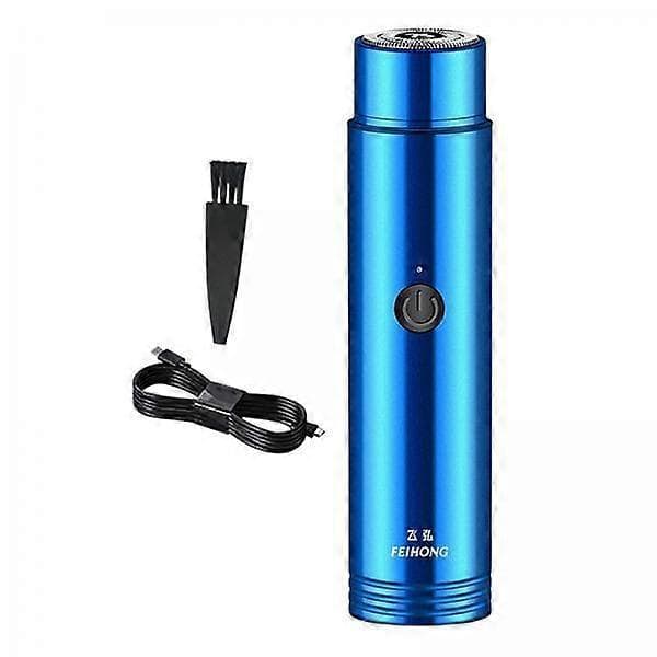 2x Mini Elektrisk USB-barbermaskine til mænd, ledningsfri, blå, 10,5x2,7 cm