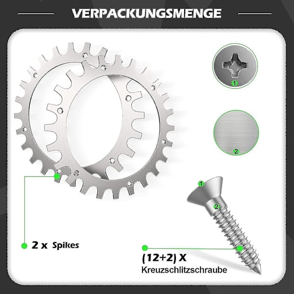 2 x Premium rostfria spikar för Worx S/M-modell, 2x rostfria skruvspikar dragförstärkare, robotgräsklippare hjulstorlek 205 mm