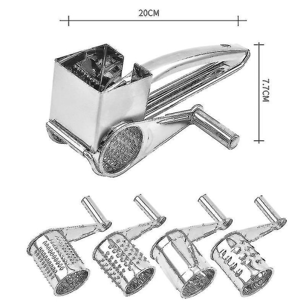 Ruostumattomasta teräksestä valmistettu juustoraastin 4 rumpulevyllä - hao