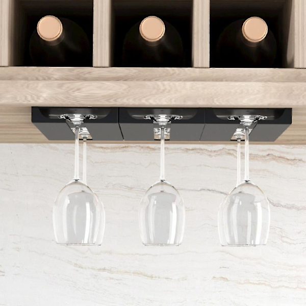 Bar Køkken Glas Hanger Holder Under Kabinet Hylde Opbevaringshylde 2stk Black