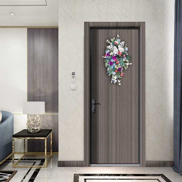 Estetisk dørkrans, dekorativ anti-fade rose sommerfugl krans ornament til hjemmet Tianyuhe