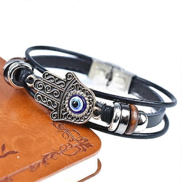 Mode Palm Devil's Eye Ægte Læder Armbånd Til Kvinder Mænd Smykker Tilbehør Gave