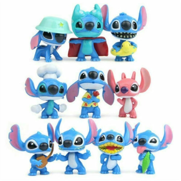 10 st/ set Lilo & Stitch Minifigurer Tårta Topper Rumsdekoration Barn Leksaker Presenter