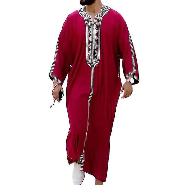 Vintage Mænd Islamisk Arabisk Kaftan Muslim Tøj Langærmet Patchwork Robes