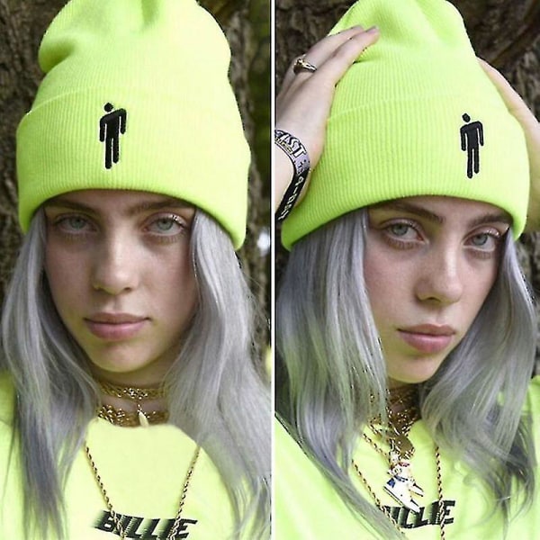 Billie Eilish strikkehue, komfortabel pustende myk, vinterluer for kvinner og menn