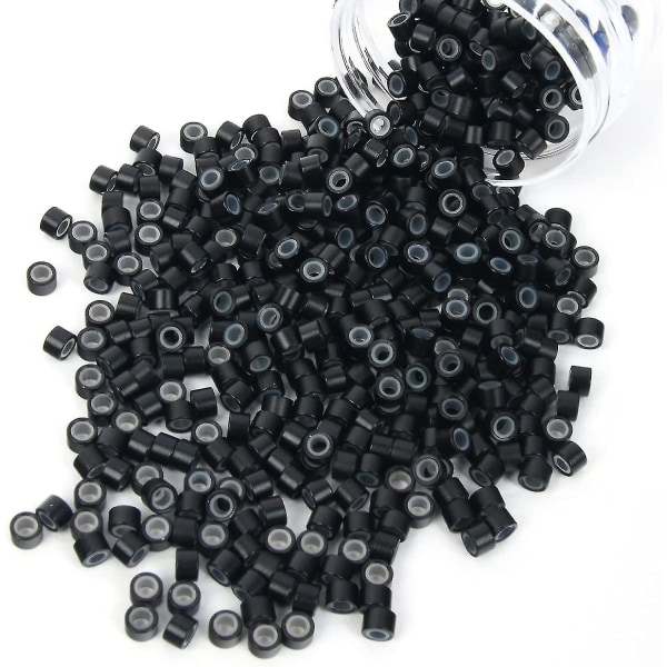 500 kpl silikoni-mikrorenkaat I Tip -hiustenpidennyksiin 4mm Micro Nano Beads Micro Links Hiushelmet (musta)