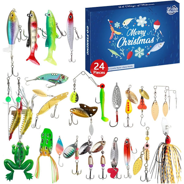 Fiskekalender 2024, fisketillbehör adventkalender, julfiskebete nedräkningskalender, 24 dagar med överraskningsgåvor för fiskeälskare B