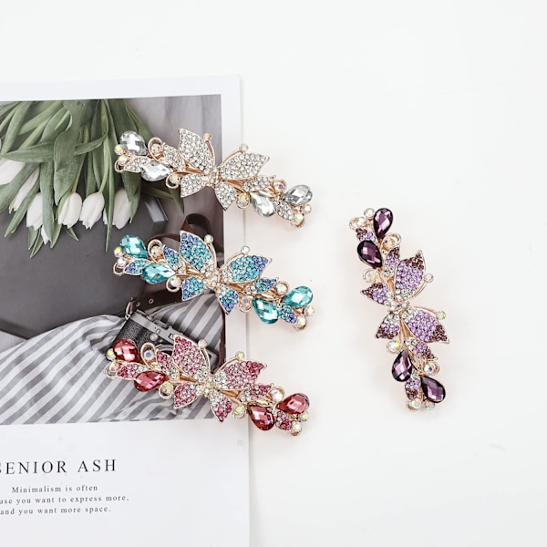 4-pakke luksuriøse glitter glitrende juvelerte edelstener krystall rhinestone sommerfugl metall franske hårspenner fancy bling alligator snap sommerfugler hårklips