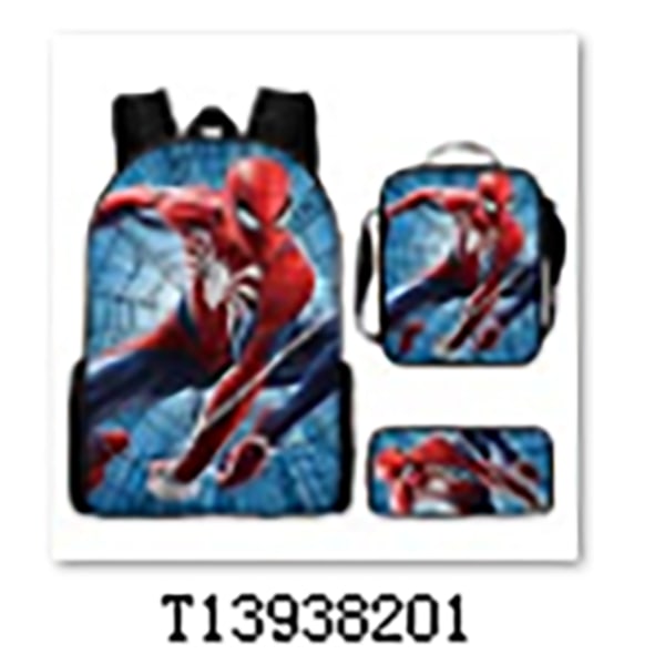 Spider-Man -reppu, koulukassit, kynäkotelo ja lounaskassi, kolmen osan setti