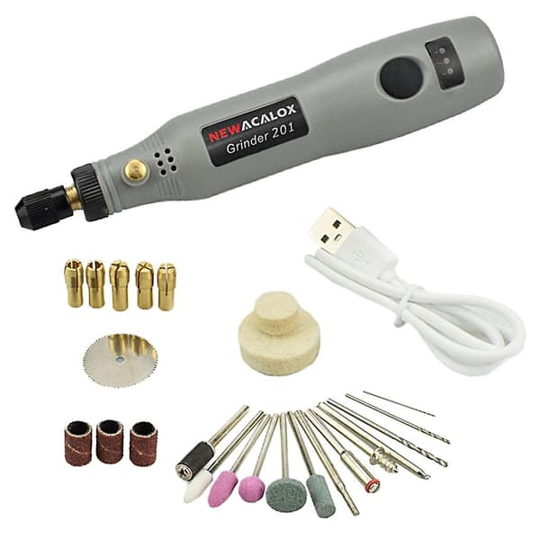 10w Hobby Craft Mini Drill Grinder Tool Set Modellering Polering Boring - Grå Grey