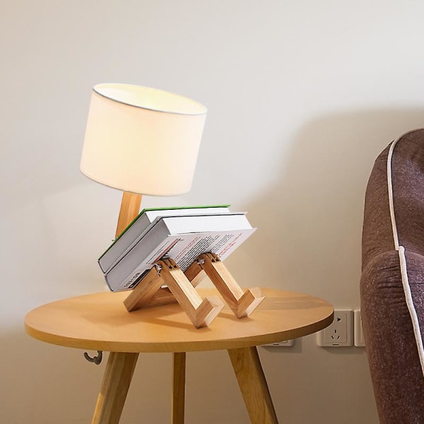 Træ Robot Form Kreativ Bordlampe Indendørs Study Mode Læsebordslampe Nordisk Moderne Desktop Dekorativ Natlampe AU Plug Lampshade 1