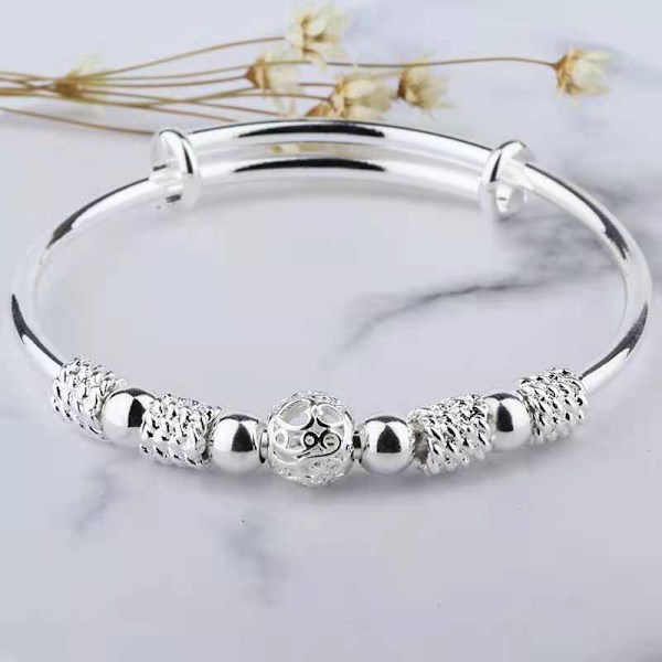 925 Silver Lucky Beads Armband för Kvinnor Klassisk och Fashion Bröllopsfest Smycken med Storleksändring Azul