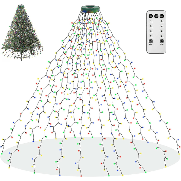 Juletrelys, 400 led julelys med 8 lysmoduser og minnefunksjon, 6,6 fot x 16 lysstrenger med tidsfunksjon og fjernkontroll F Multicolored-400led