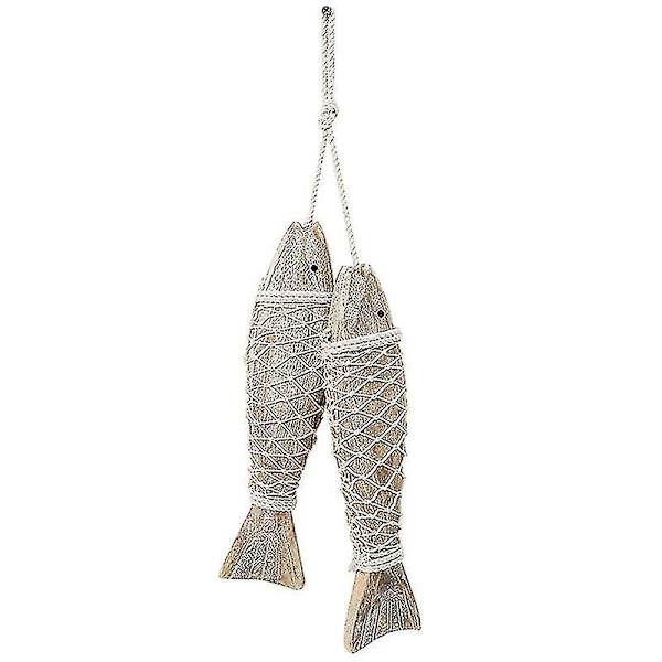 Streng av 2 veggdekor hengende marine fisk stil tre