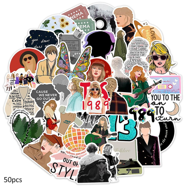 50 st Taylor Swift Stickers Dekal Hållbar Trendig Vinyl Laptop Decal Fans Stickers Pack För vattenflaskor, datorpresenter