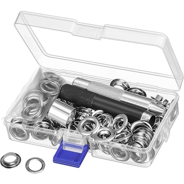 100 Set Öljetter Kit Öljetter Monteringsverktyg för Presenning Tyg Gardiner (2/5 Tum Innerdiameter)