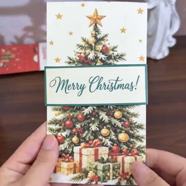 Handgjort julkortshäfte med vattenfallseffekt Kortalbum Julkortsbok godishus