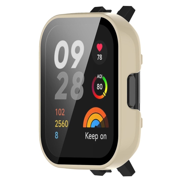 För Xiaomi Redmi Watch 3 Pc Case med skärmskydd av härdat glas Smart Watch Anti-fall Cover Ivory White