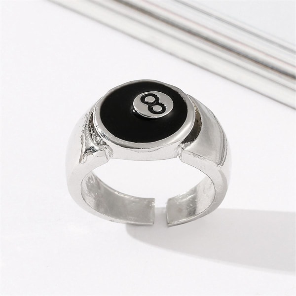 8 Ball Pool Ball Ring, Justerbar Nummer Sort 8 Otte Pool Billard Ring, til Pool-elskere, Billard Mænds Ring Silver