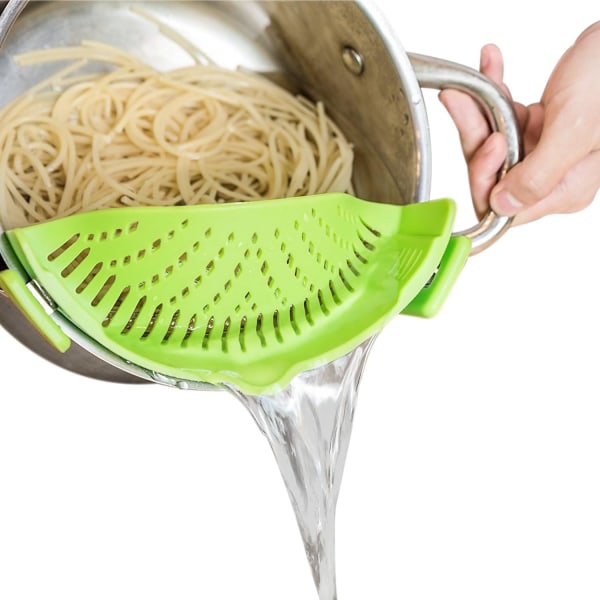 Snap Colander, Snap-on Silikon Sil for Alle Gryter og Boller for Spaghetti, Pasta, Nudler og Frukt - Grønn